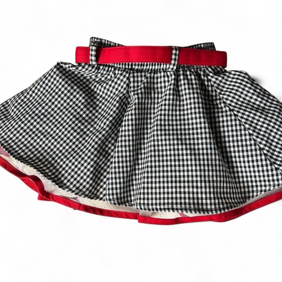 Vintage Gingham Skirt 3T Black & White with Red Heart Belt & Embroidered Flowers - Picture 5 of 8